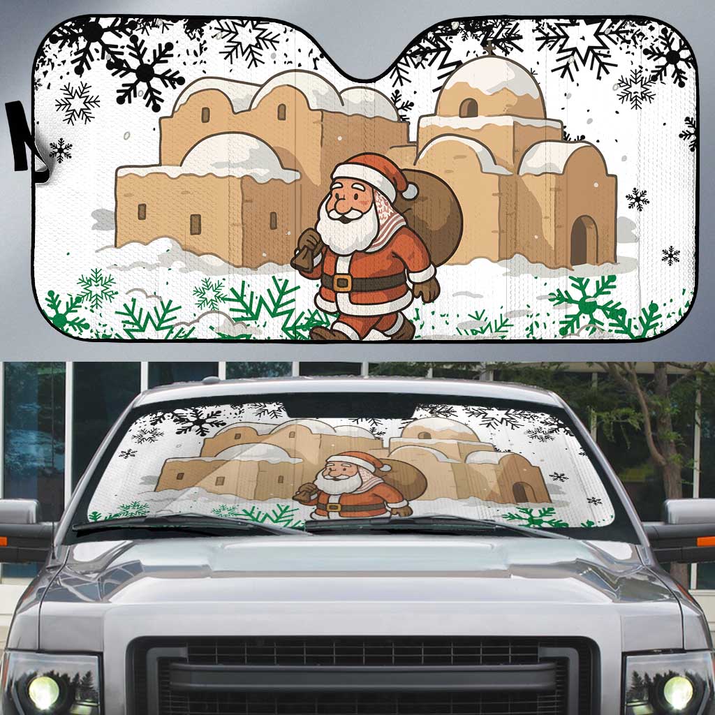 Jordan Christmas Auto Sun Shade with Santa Snow Village Green and Black Snowflake Tree Pattern - Wonder Print Shop