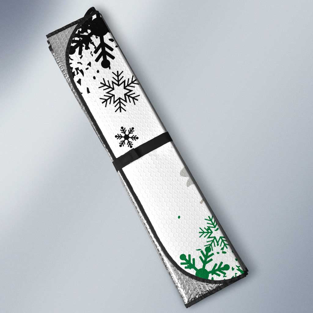 Jordan Christmas Auto Sun Shade with Santa Snow Village Green and Black Snowflake Tree Pattern - Wonder Print Shop