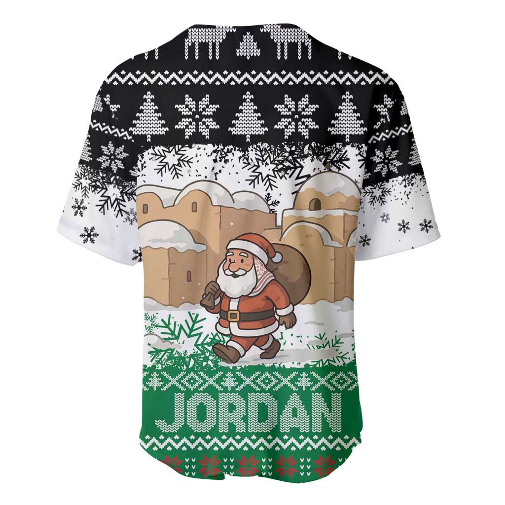 Jordan Christmas Baseball Jersey with Santa Snow Village Green and Black Snowflake Tree Pattern - Wonder Print Shop