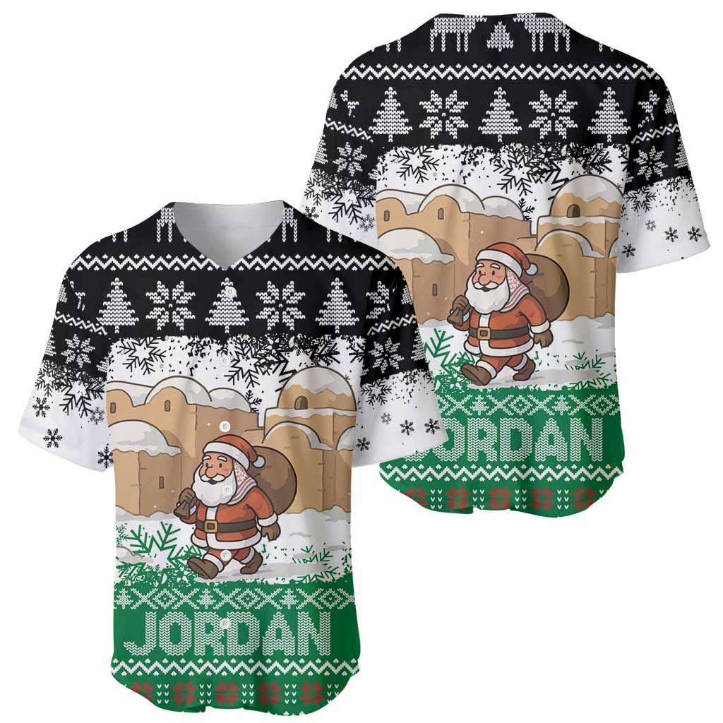 Jordan Christmas Baseball Jersey with Santa Snow Village Green and Black Snowflake Tree Pattern - Wonder Print Shop