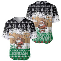 Jordan Christmas Baseball Jersey with Santa Snow Village Green and Black Snowflake Tree Pattern - Wonder Print Shop