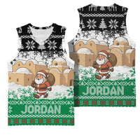 Jordan Christmas Basketball Jersey with Santa Snow Village Green and Black Snowflake Tree Pattern - Wonder Print Shop