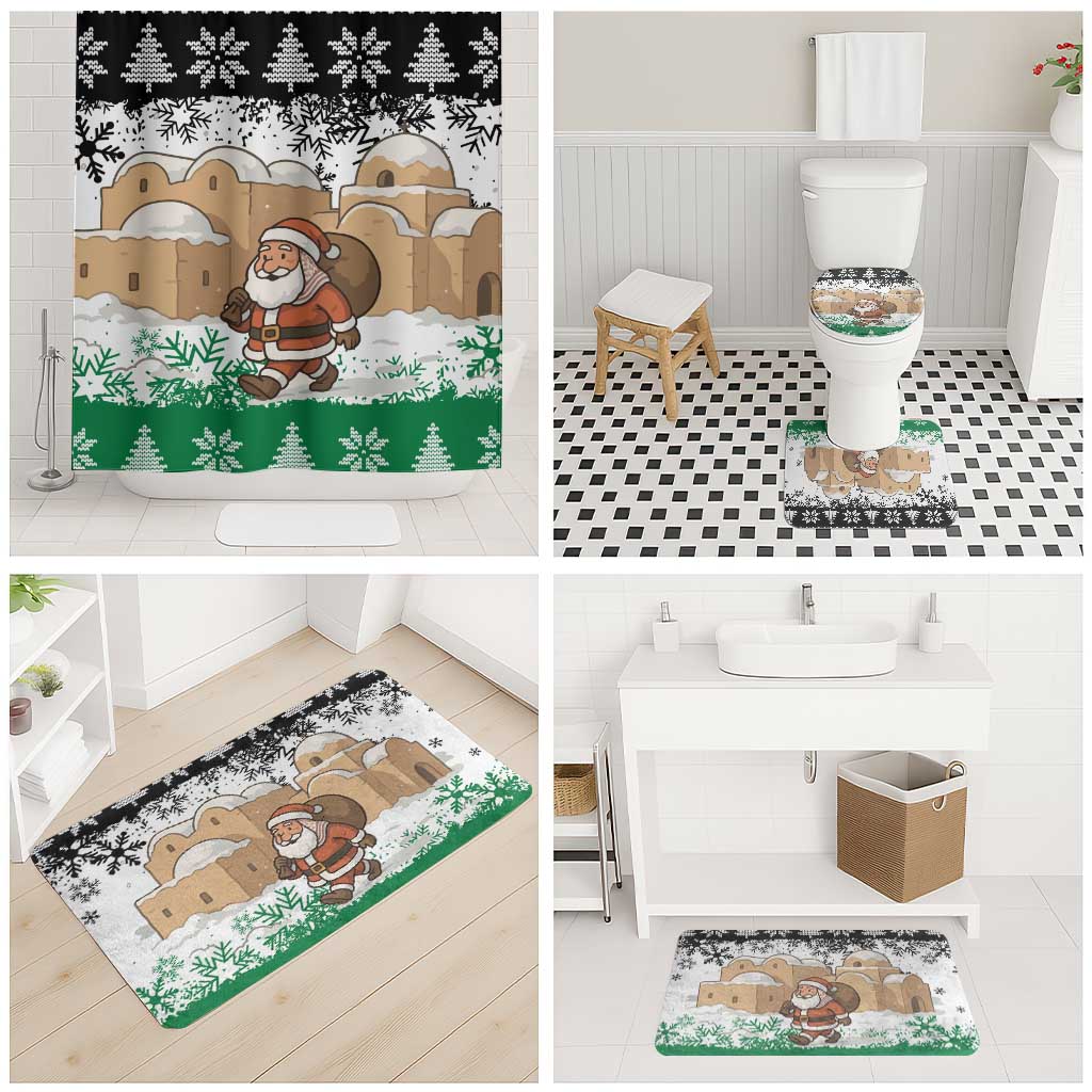 Jordan Christmas Bathroom Set with Santa Snow Village Green and Black Snowflake Tree Pattern - Wonder Print Shop