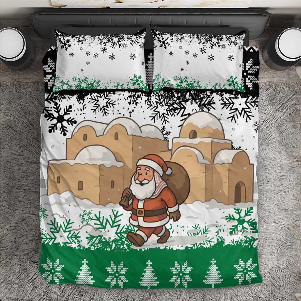 Jordan Christmas Bedding Set with Santa Snow Village Green and Black Snowflake Tree Pattern - Wonder Print Shop