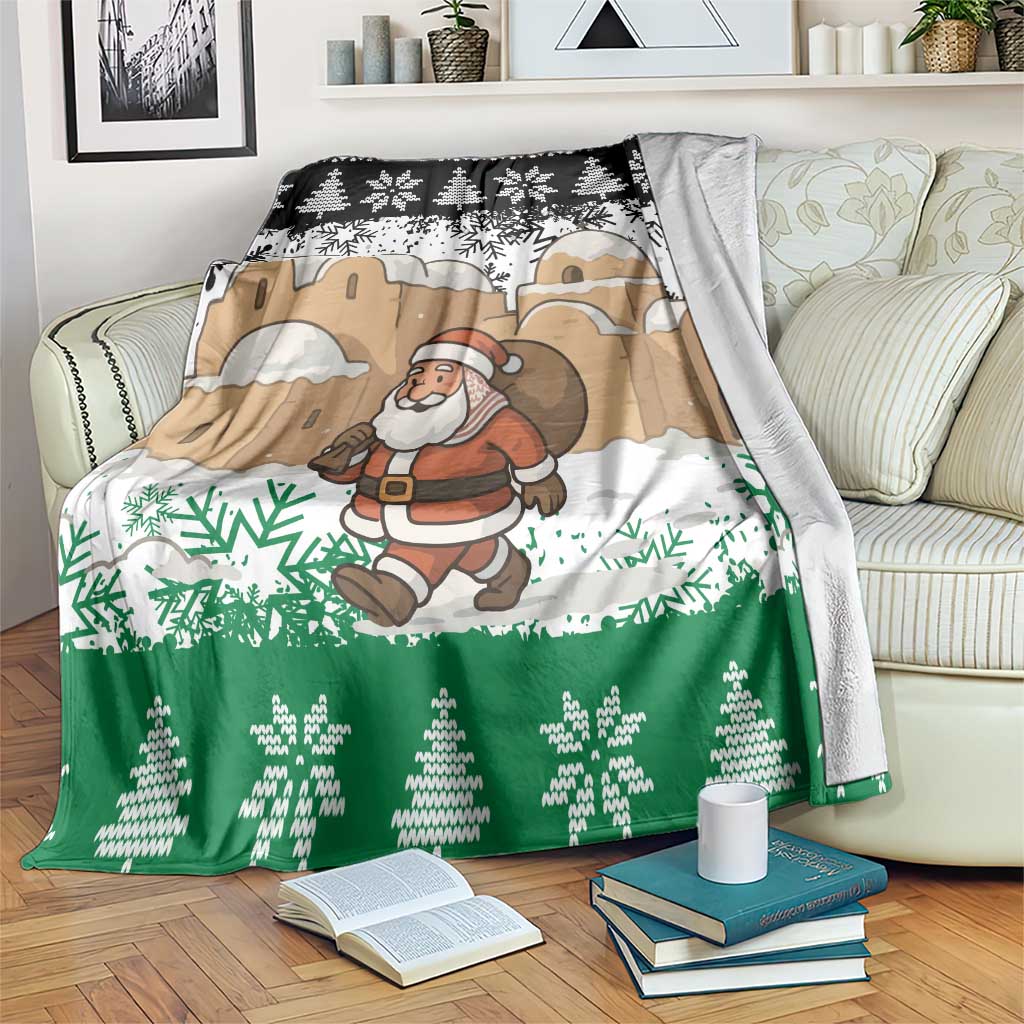 Jordan Christmas Blanket with Santa Snow Village Green and Black Snowflake Tree Pattern - Wonder Print Shop