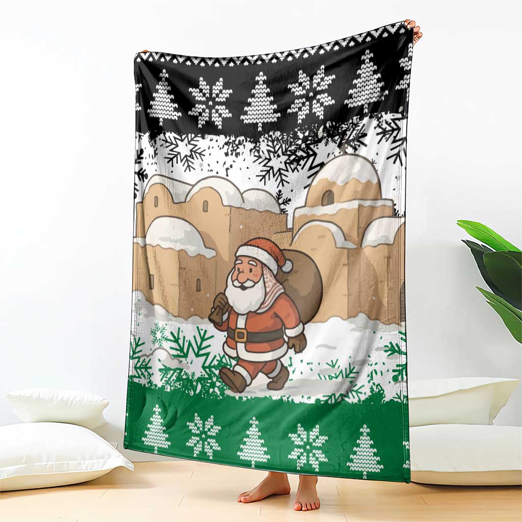 Jordan Christmas Blanket with Santa Snow Village Green and Black Snowflake Tree Pattern - Wonder Print Shop