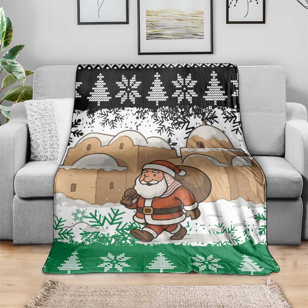 Jordan Christmas Blanket with Santa Snow Village Green and Black Snowflake Tree Pattern - Wonder Print Shop