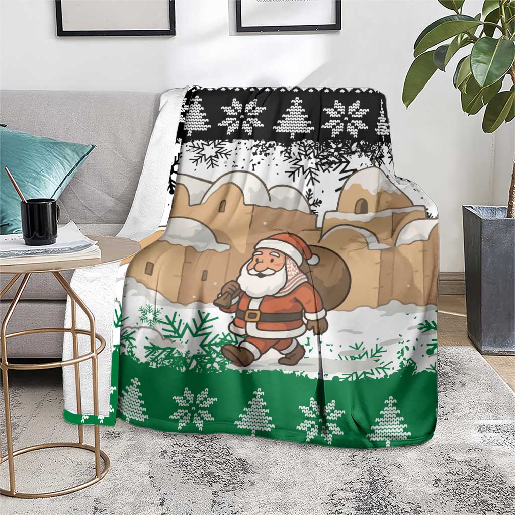 Jordan Christmas Blanket with Santa Snow Village Green and Black Snowflake Tree Pattern - Wonder Print Shop