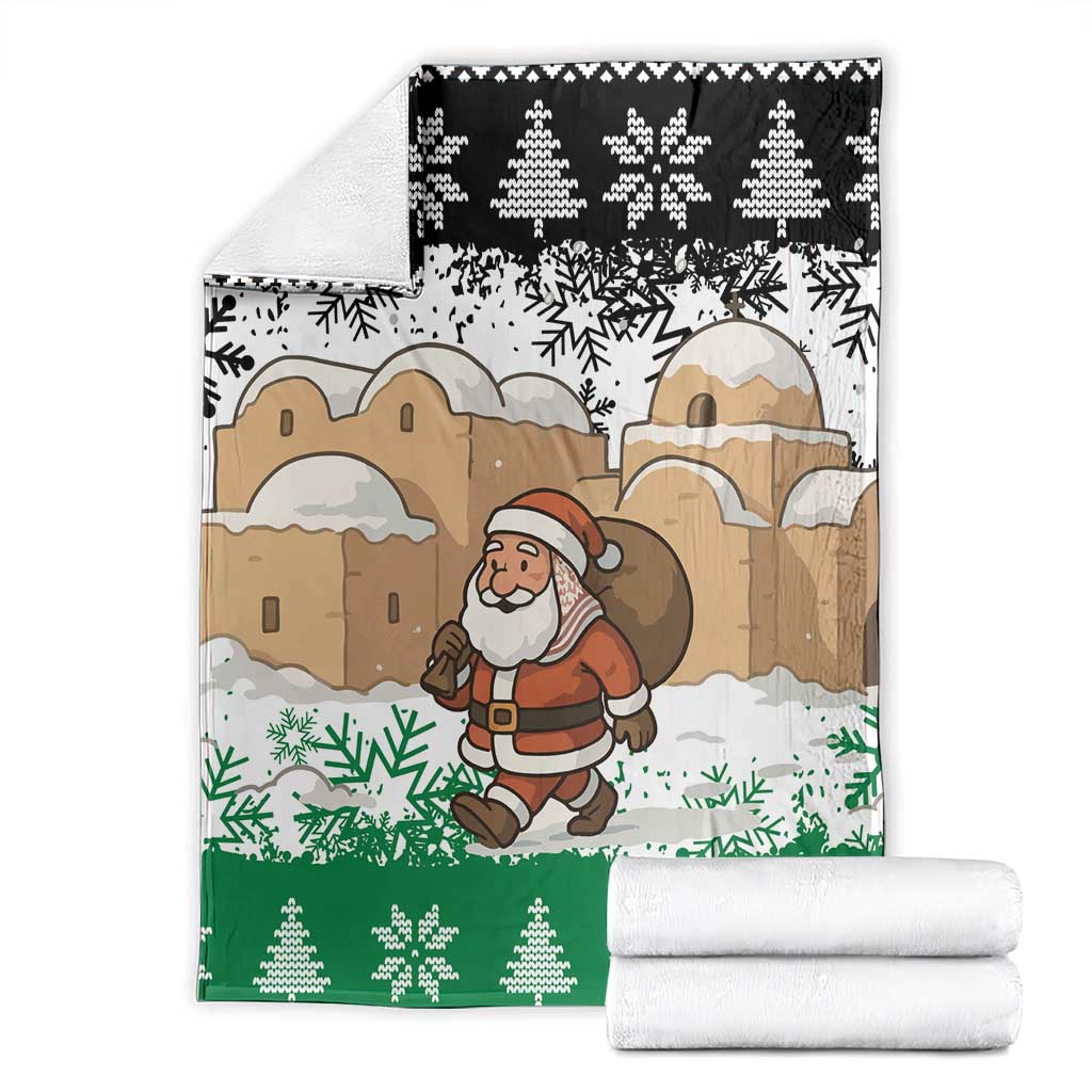 Jordan Christmas Blanket with Santa Snow Village Green and Black Snowflake Tree Pattern - Wonder Print Shop