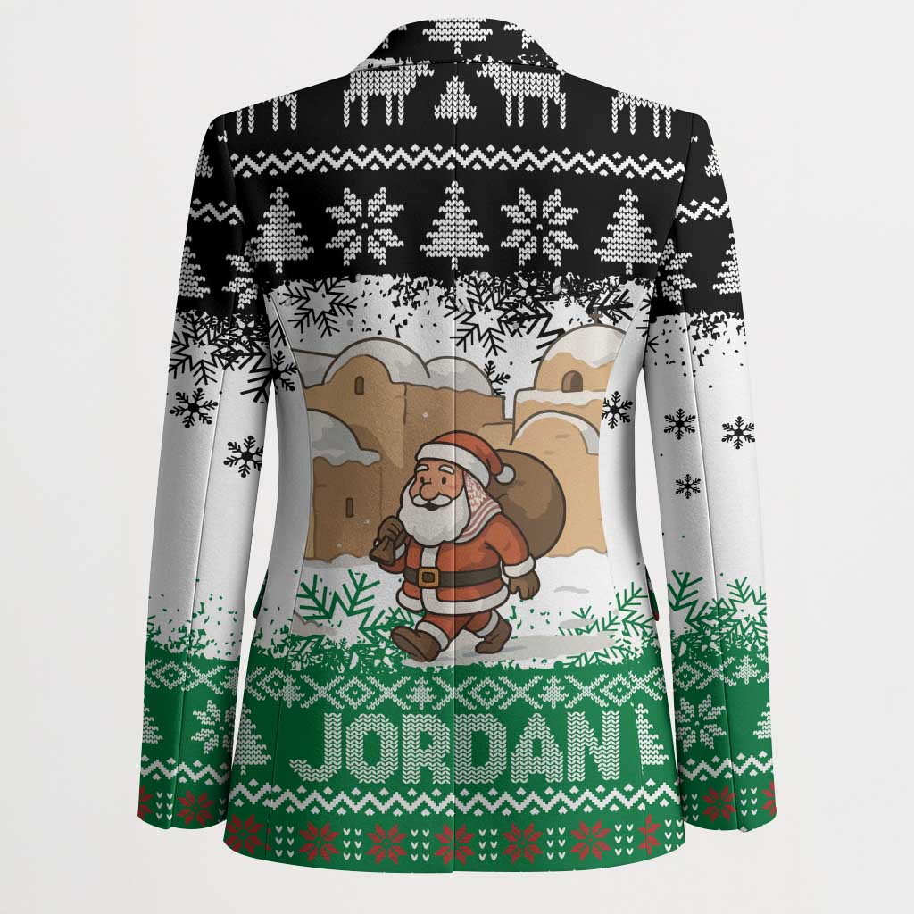 Jordan Christmas Blazer with Santa Snow Village Green and Black Snowflake Tree Pattern - Wonder Print Shop