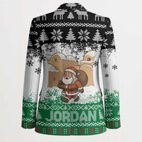 Jordan Christmas Blazer with Santa Snow Village Green and Black Snowflake Tree Pattern - Wonder Print Shop