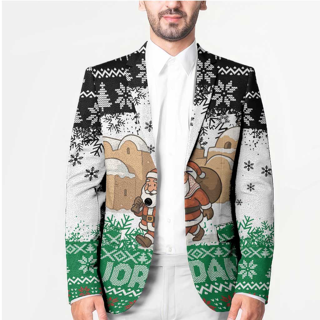 Jordan Christmas Blazer with Santa Snow Village Green and Black Snowflake Tree Pattern - Wonder Print Shop