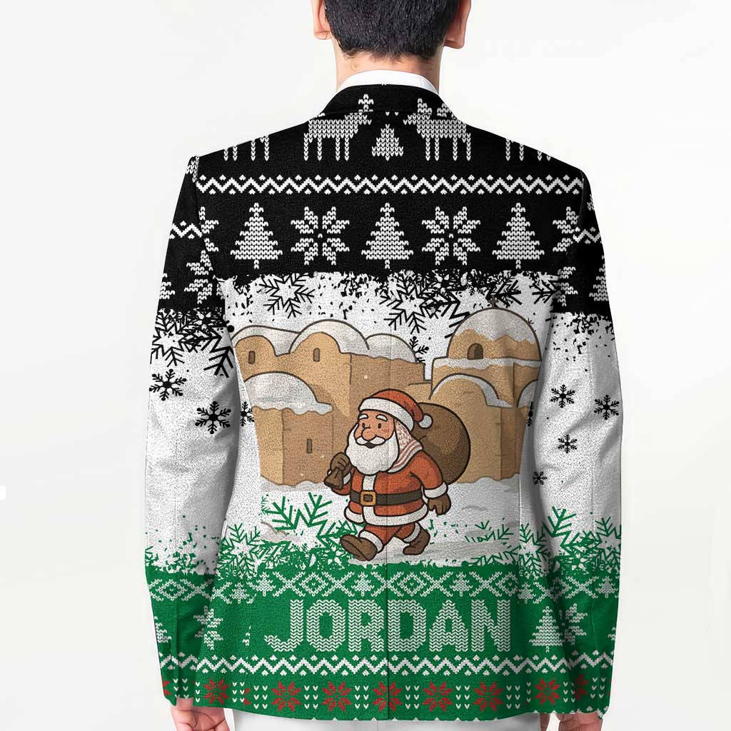 Jordan Christmas Blazer with Santa Snow Village Green and Black Snowflake Tree Pattern - Wonder Print Shop