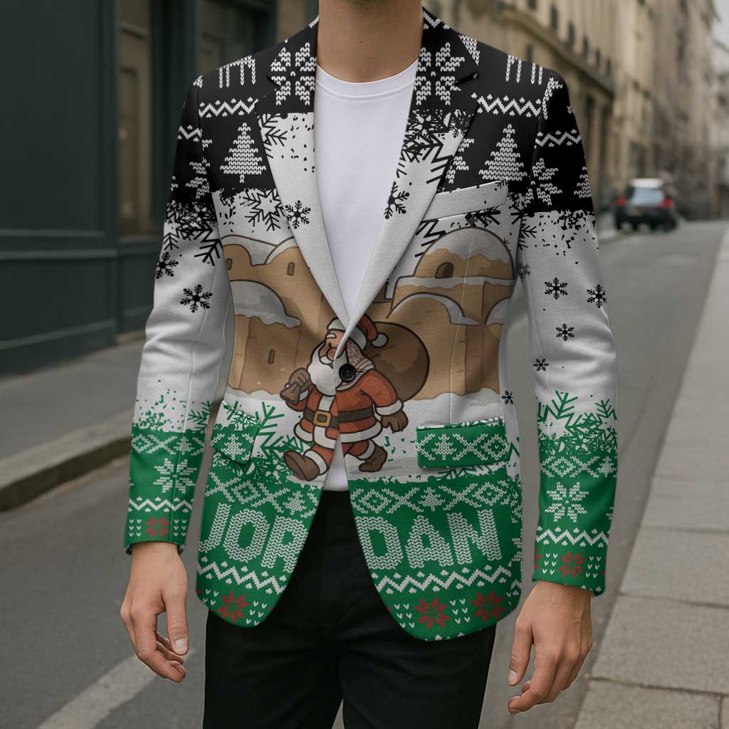 Jordan Christmas Blazer with Santa Snow Village Green and Black Snowflake Tree Pattern - Wonder Print Shop