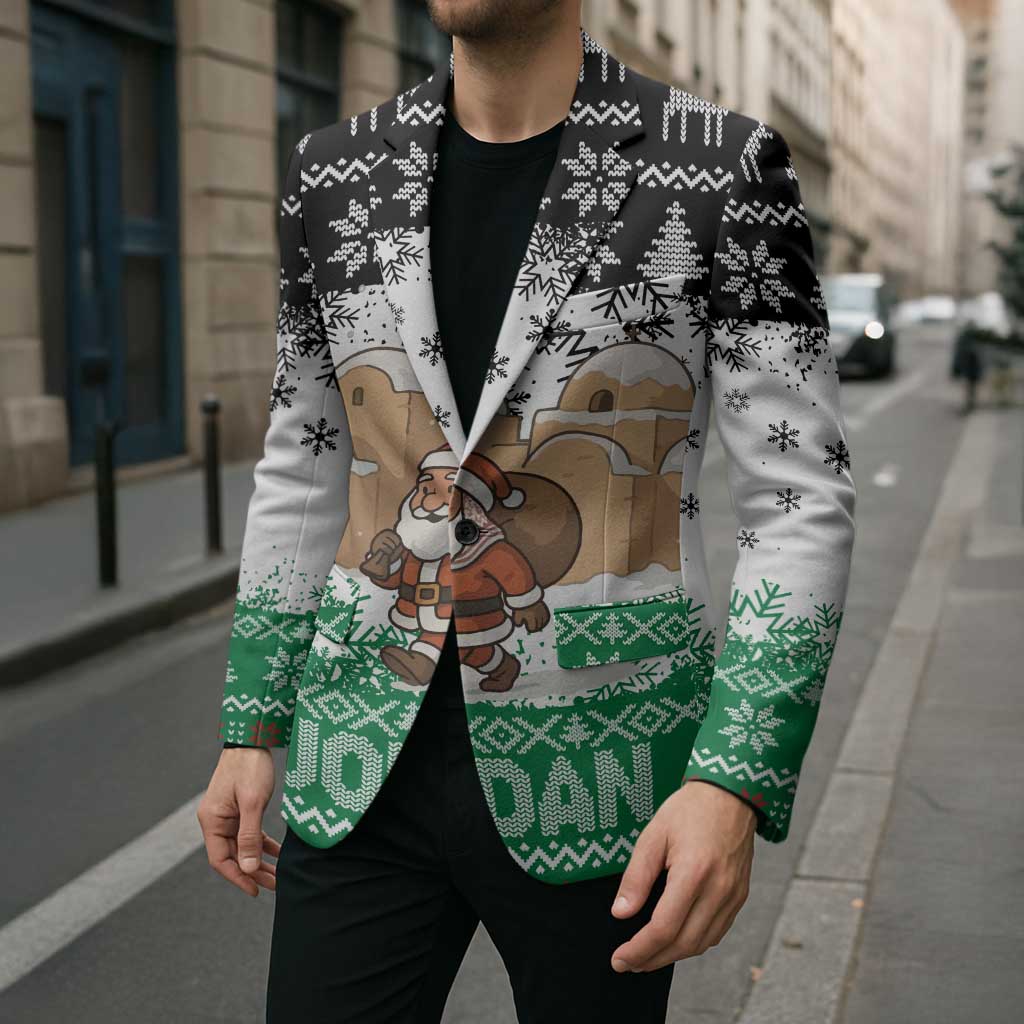 Jordan Christmas Blazer with Santa Snow Village Green and Black Snowflake Tree Pattern - Wonder Print Shop