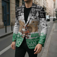 Jordan Christmas Blazer with Santa Snow Village Green and Black Snowflake Tree Pattern - Wonder Print Shop