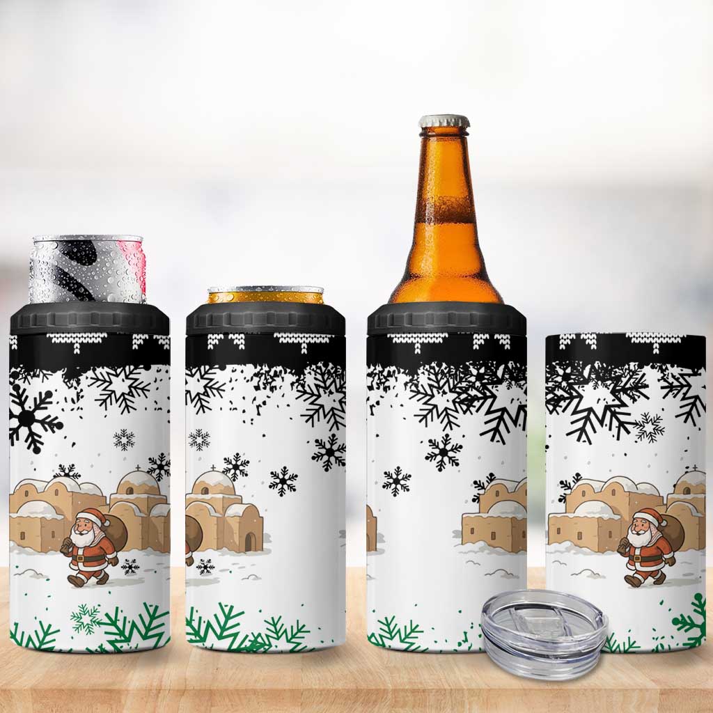 Jordan Christmas 4 in 1 Can Cooler Tumbler with Santa Snow Village Green and Black Snowflake Tree Pattern - Wonder Print Shop