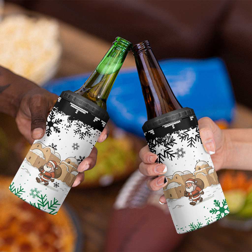 Jordan Christmas 4 in 1 Can Cooler Tumbler with Santa Snow Village Green and Black Snowflake Tree Pattern - Wonder Print Shop