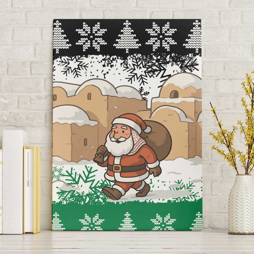 Jordan Christmas Canvas Wall Art with Santa Snow Village Green and Black Snowflake Tree Pattern - Wonder Print Shop
