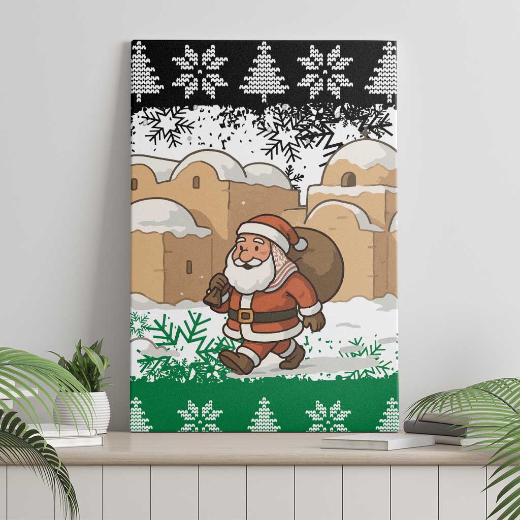 Jordan Christmas Canvas Wall Art with Santa Snow Village Green and Black Snowflake Tree Pattern - Wonder Print Shop
