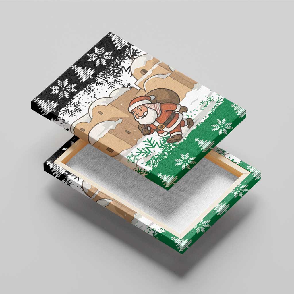 Jordan Christmas Canvas Wall Art with Santa Snow Village Green and Black Snowflake Tree Pattern - Wonder Print Shop