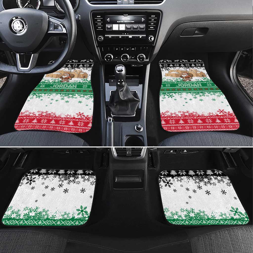 Jordan Christmas Car Mats with Santa Snow Village Green and Black Snowflake Tree Pattern - Wonder Print Shop