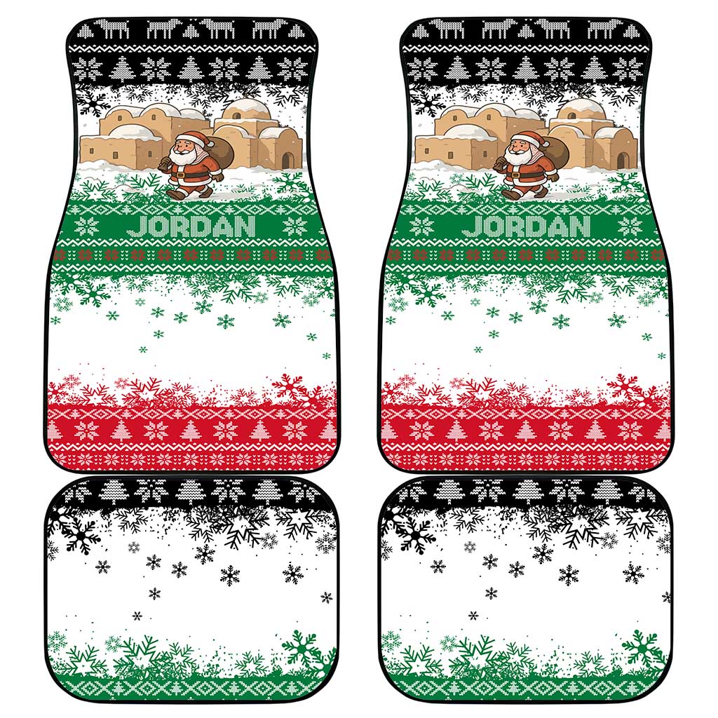 Jordan Christmas Car Mats with Santa Snow Village Green and Black Snowflake Tree Pattern - Wonder Print Shop