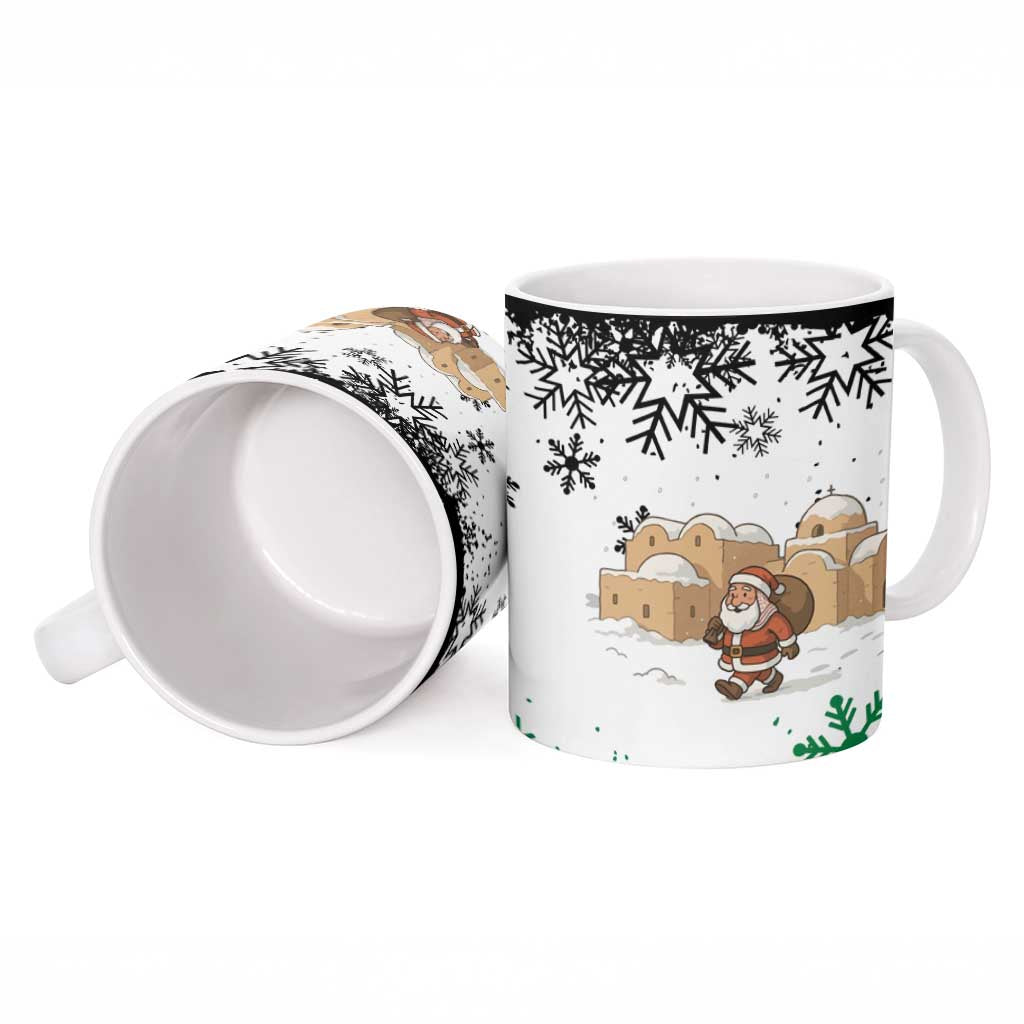 Jordan Christmas Ceramic Mug with Santa Snow Village Green and Black Snowflake Tree Pattern - Wonder Print Shop