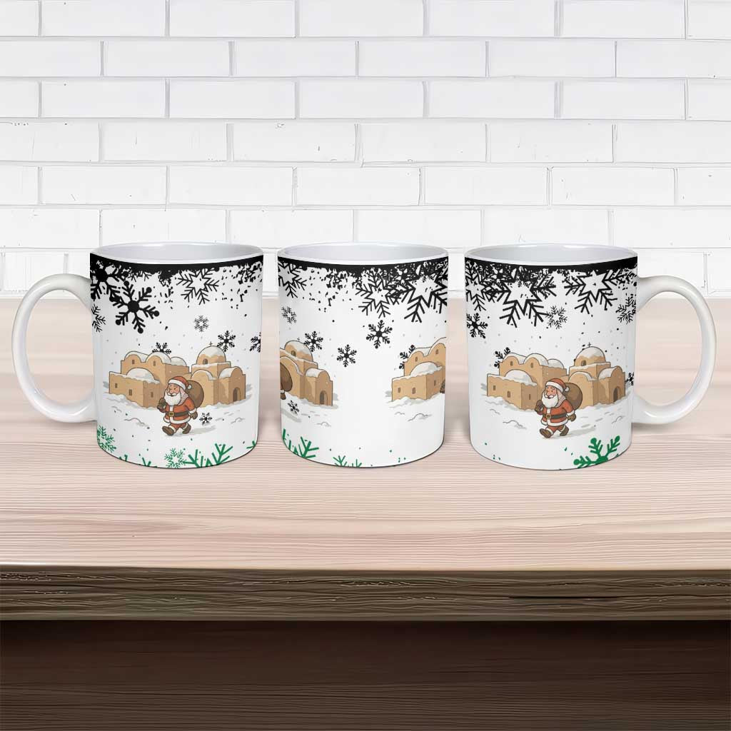 Jordan Christmas Ceramic Mug with Santa Snow Village Green and Black Snowflake Tree Pattern - Wonder Print Shop