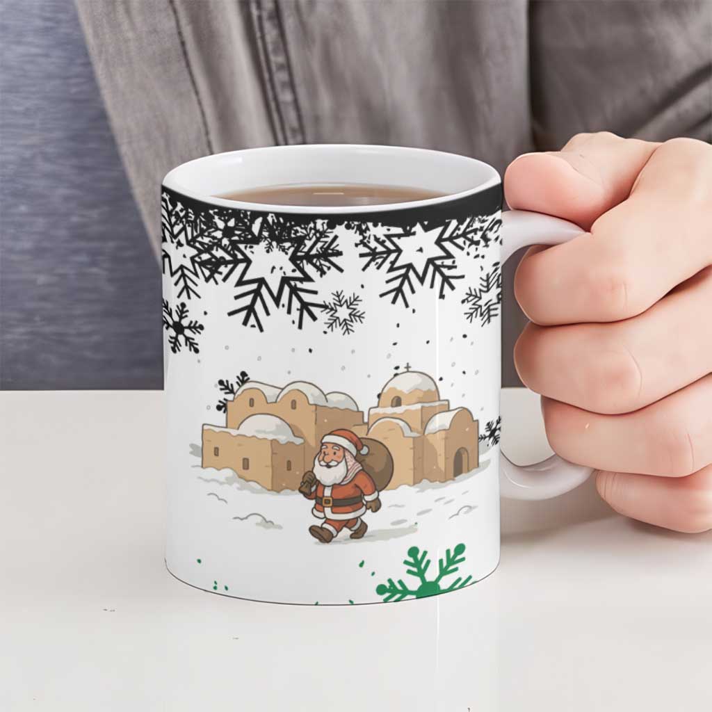 Jordan Christmas Ceramic Mug with Santa Snow Village Green and Black Snowflake Tree Pattern - Wonder Print Shop