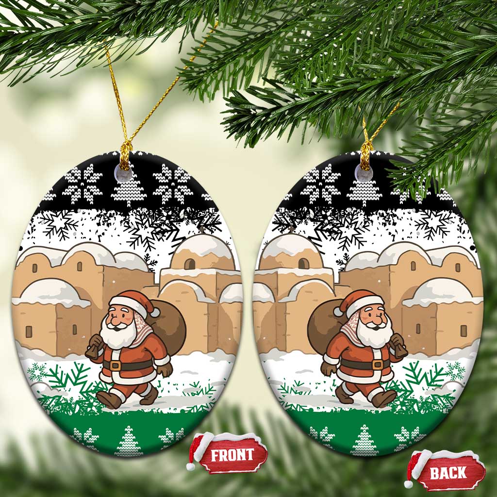 Jordan Christmas Ceramic Ornament with Santa Snow Village Green and Black Snowflake Tree Pattern - Wonder Print Shop