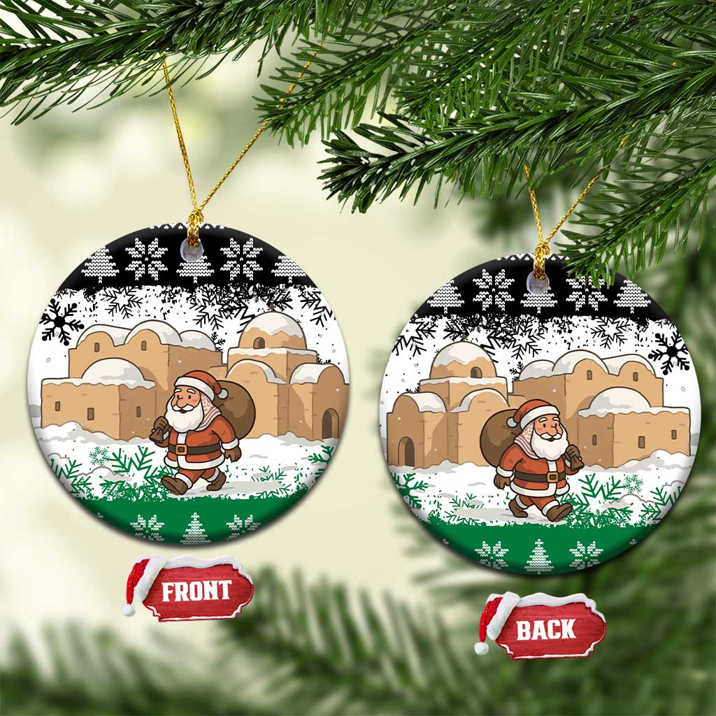 Jordan Christmas Ceramic Ornament with Santa Snow Village Green and Black Snowflake Tree Pattern - Wonder Print Shop