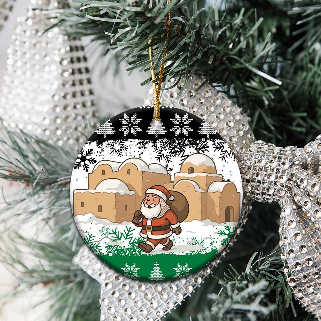 Jordan Christmas Ceramic Ornament with Santa Snow Village Green and Black Snowflake Tree Pattern - Wonder Print Shop