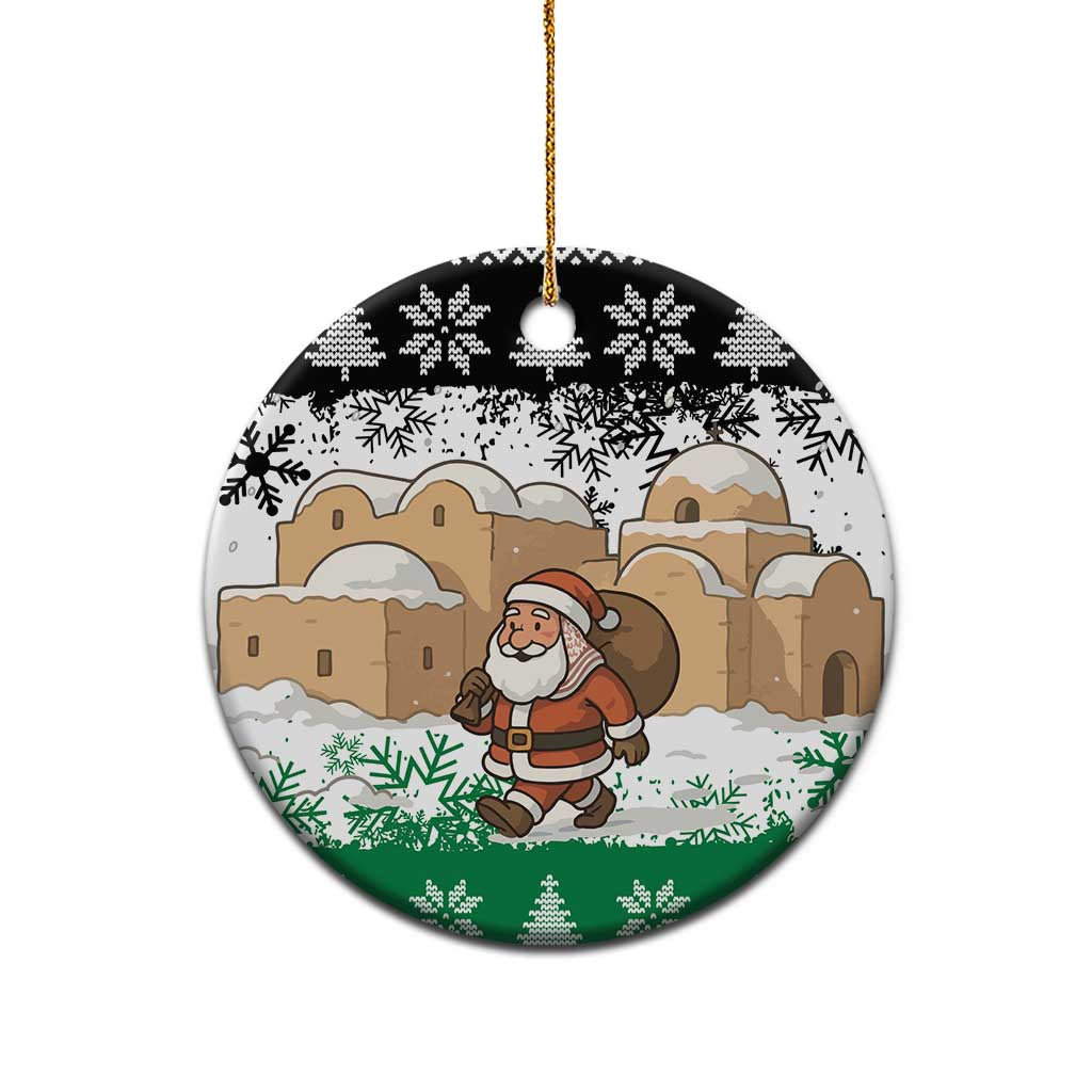 Jordan Christmas Ceramic Ornament with Santa Snow Village Green and Black Snowflake Tree Pattern - Wonder Print Shop
