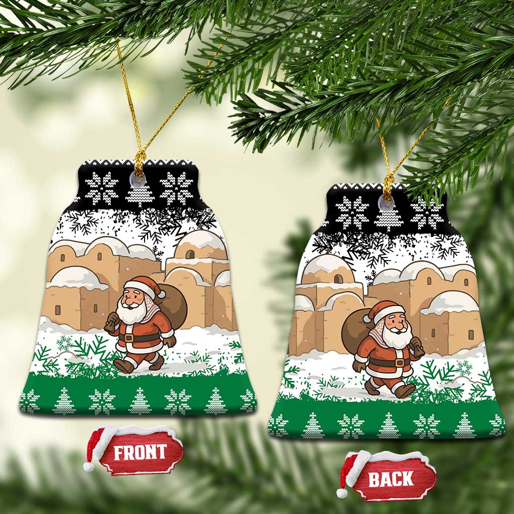 Jordan Christmas Ceramic Ornament with Santa Snow Village Green and Black Snowflake Tree Pattern - Wonder Print Shop