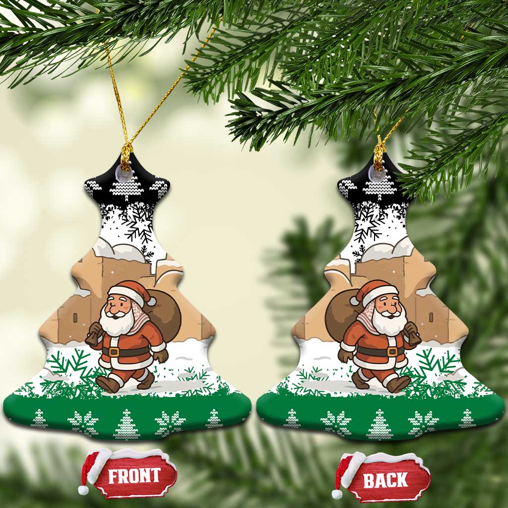 Jordan Christmas Ceramic Ornament with Santa Snow Village Green and Black Snowflake Tree Pattern - Wonder Print Shop