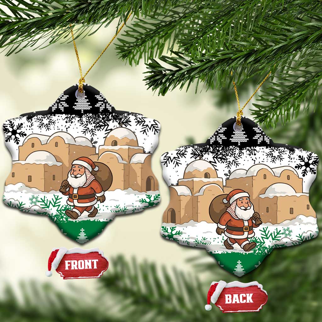 Jordan Christmas Ceramic Ornament with Santa Snow Village Green and Black Snowflake Tree Pattern - Wonder Print Shop