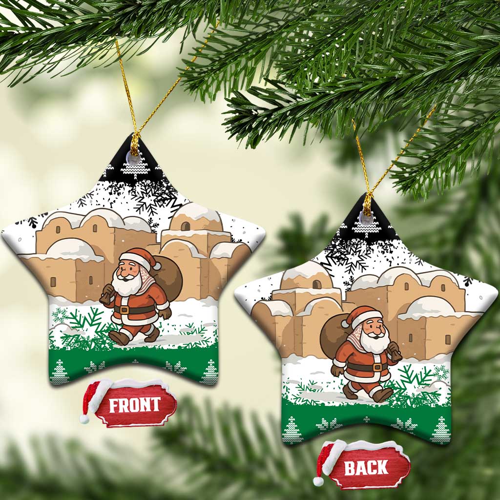 Jordan Christmas Ceramic Ornament with Santa Snow Village Green and Black Snowflake Tree Pattern - Wonder Print Shop