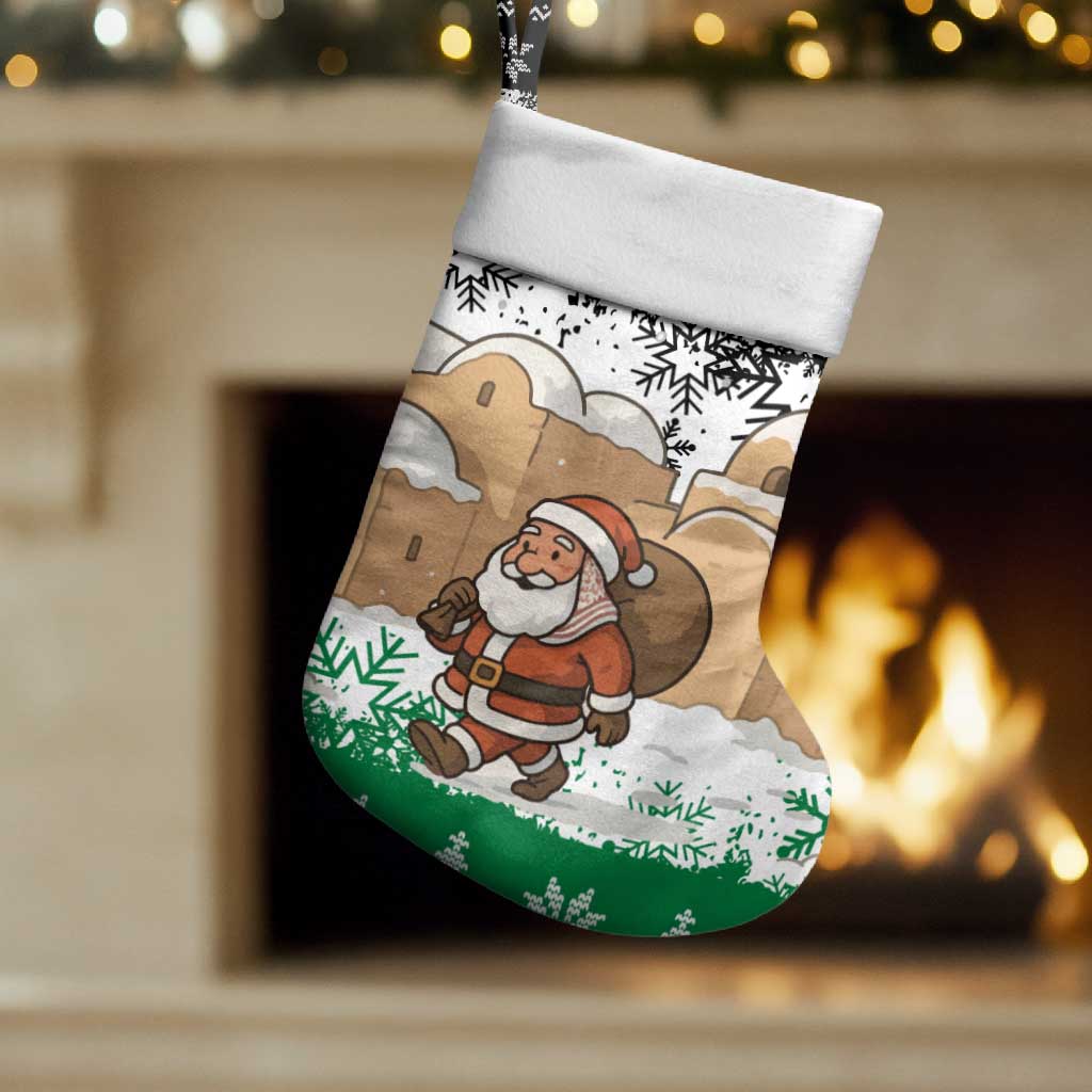 Jordan Christmas Stocking with Santa Snow Village Green and Black Snowflake Tree Pattern - Wonder Print Shop