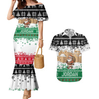 Jordan Christmas Couples Matching Mermaid Dress and Hawaiian Shirt with Santa Snow Village Green and Black Snowflake Tree Pattern - Wonder Print Shop