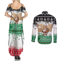 Jordan Christmas Couples Matching Summer Maxi Dress and Long Sleeve Button Shirt with Santa Snow Village Green and Black Snowflake Tree Pattern - Wonder Print Shop
