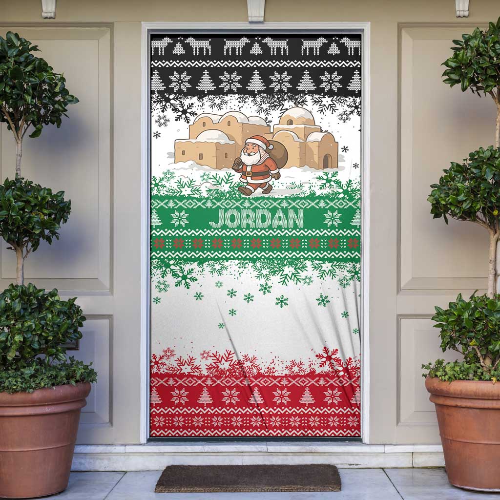 Jordan Christmas Door Cover with Santa Snow Village Green and Black Snowflake Tree Pattern - Wonder Print Shop