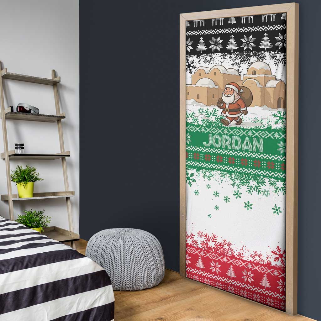 Jordan Christmas Door Cover with Santa Snow Village Green and Black Snowflake Tree Pattern - Wonder Print Shop