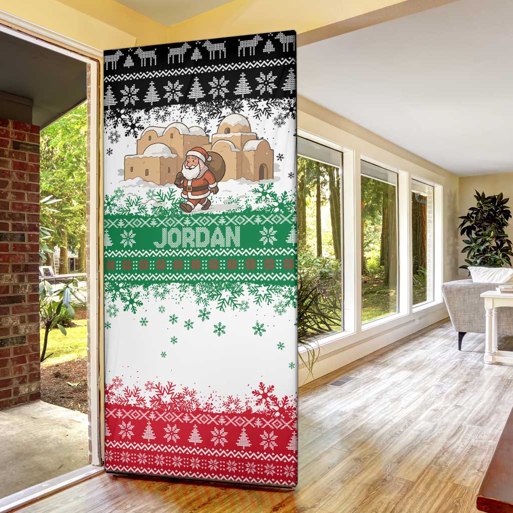 Jordan Christmas Door Cover with Santa Snow Village Green and Black Snowflake Tree Pattern - Wonder Print Shop