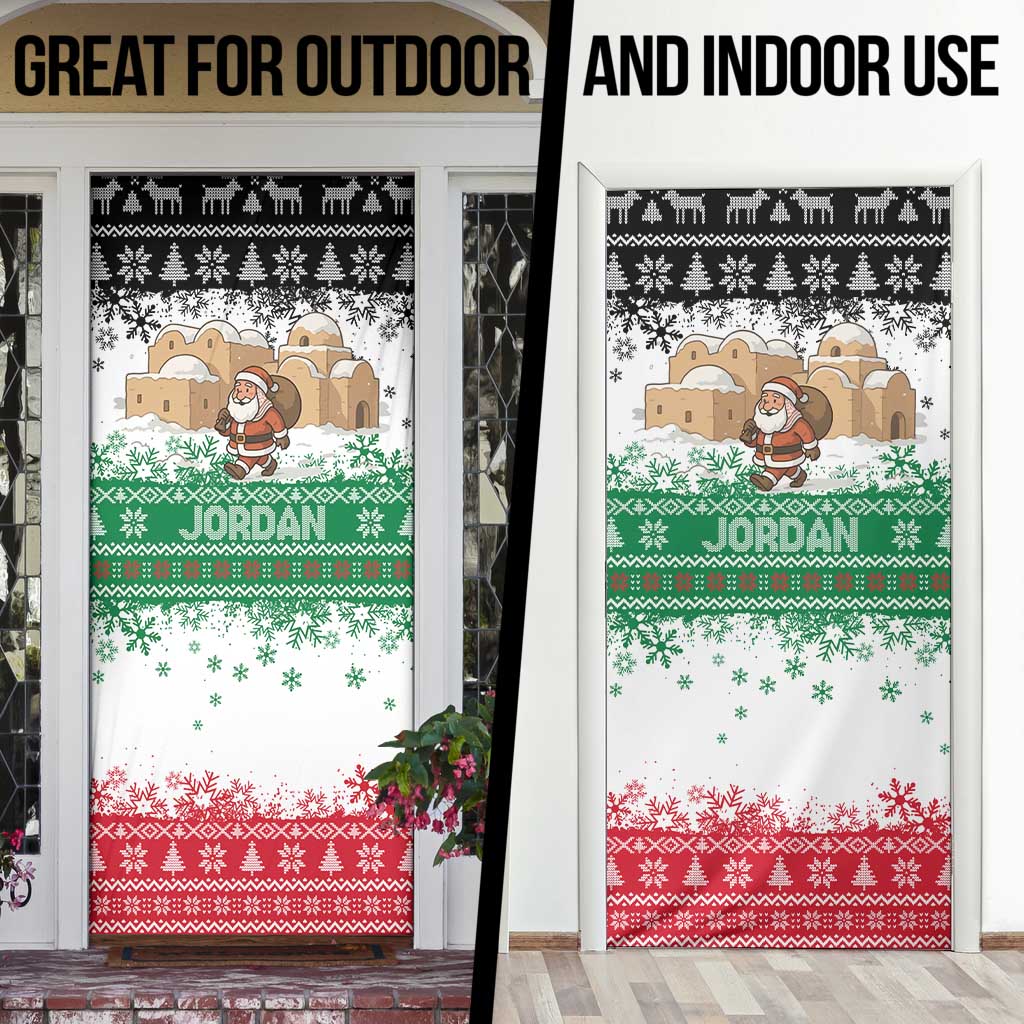 Jordan Christmas Door Cover with Santa Snow Village Green and Black Snowflake Tree Pattern - Wonder Print Shop