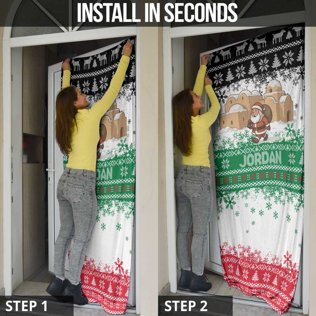 Jordan Christmas Door Cover with Santa Snow Village Green and Black Snowflake Tree Pattern - Wonder Print Shop