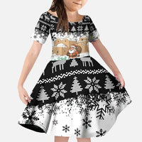 Jordan Christmas Family Matching Long Sleeve Bodycon Dress and Hawaiian Shirt with Santa Snow Village Green and Black Snowflake Tree Pattern - Wonder Print Shop