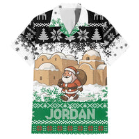Jordan Christmas Family Matching Long Sleeve Bodycon Dress and Hawaiian Shirt with Santa Snow Village Green and Black Snowflake Tree Pattern - Wonder Print Shop