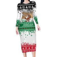 Jordan Christmas Family Matching Long Sleeve Bodycon Dress and Hawaiian Shirt with Santa Snow Village Green and Black Snowflake Tree Pattern - Wonder Print Shop