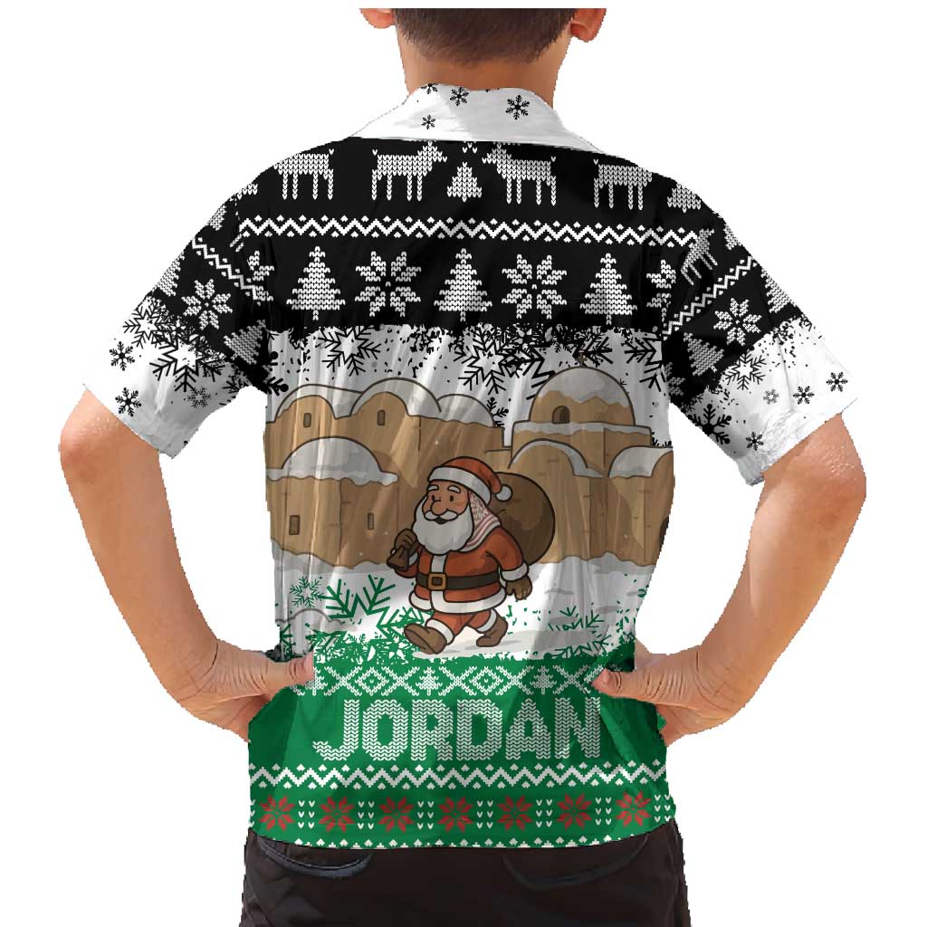 Jordan Christmas Family Matching Mermaid Dress and Hawaiian Shirt with Santa Snow Village Green and Black Snowflake Tree Pattern - Wonder Print Shop